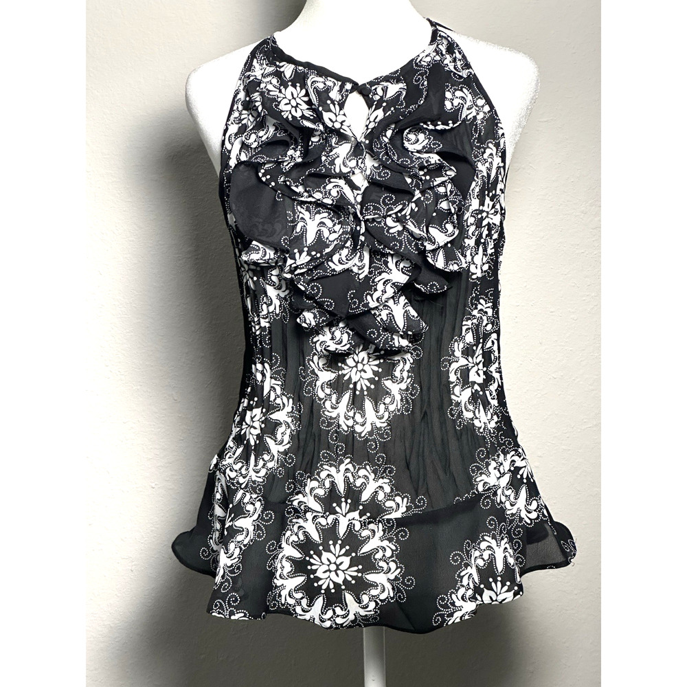 Sunny Leigh Women’s Top Black White Frilly Ruffled Feminine Girl Top Size (S)